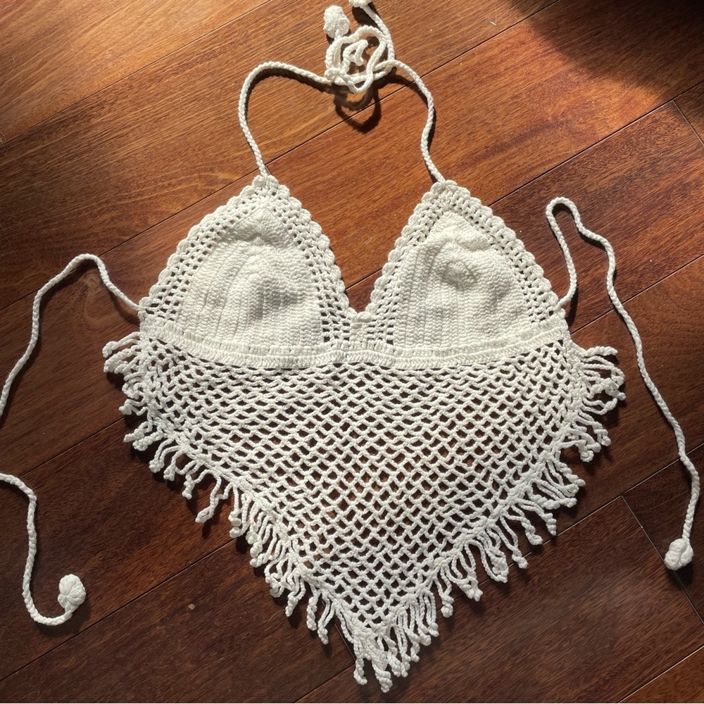 Cleobella Knit Halter Top Crochet Backless White Made in India Boho Womens S
